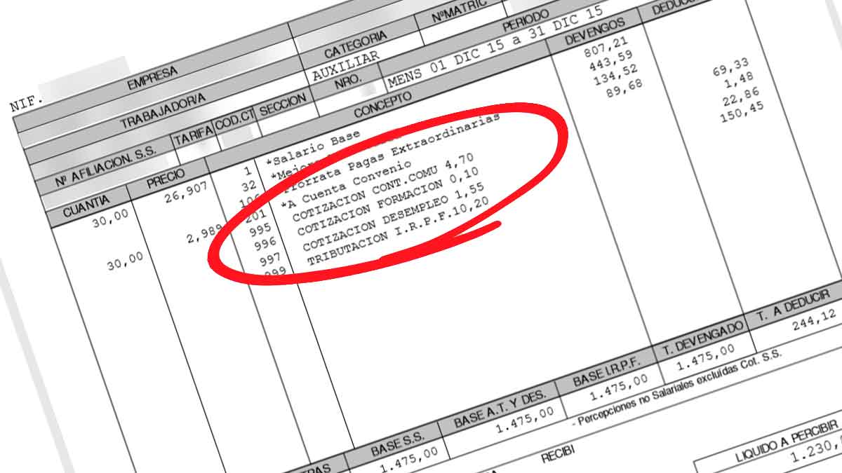 Detalle de una nómina con las nuevas deducciones del MEI en 2026 para los trabajadores