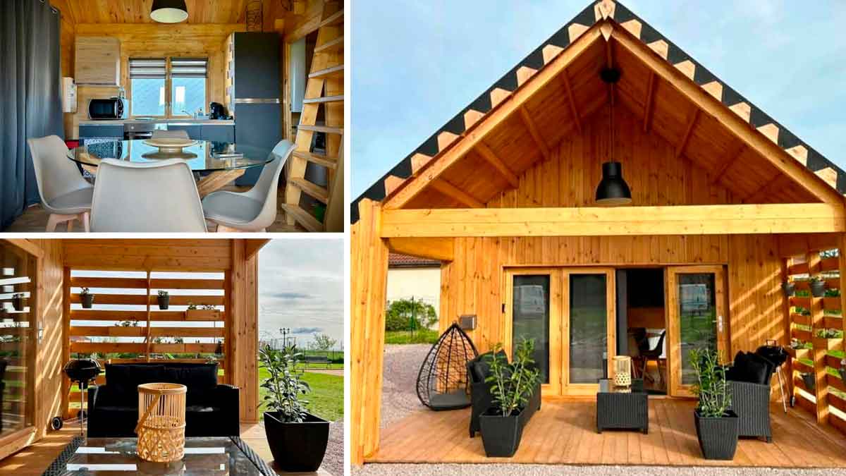 Casa prefabricada de madera Pineca Agata con terraza cubierta, dos dormitorios y diseño nórdico por menos de 16.000 euros en España