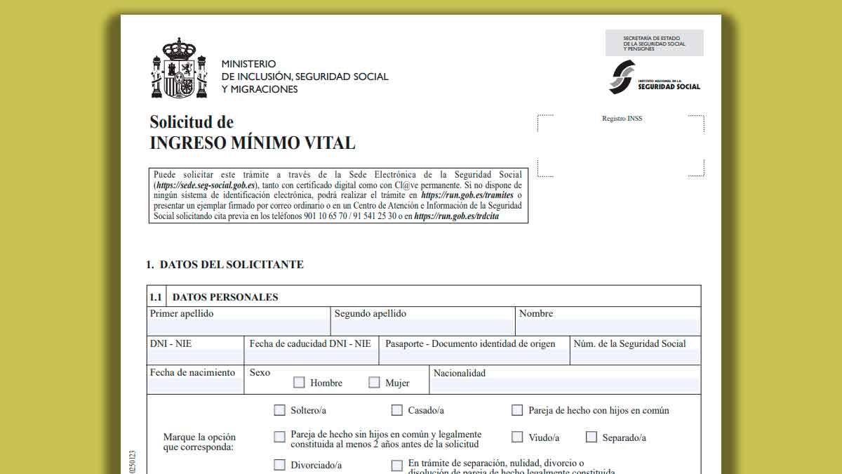 Formulario oficial de solicitud del Ingreso Mínimo Vital en la Seguridad Social octubre 2025