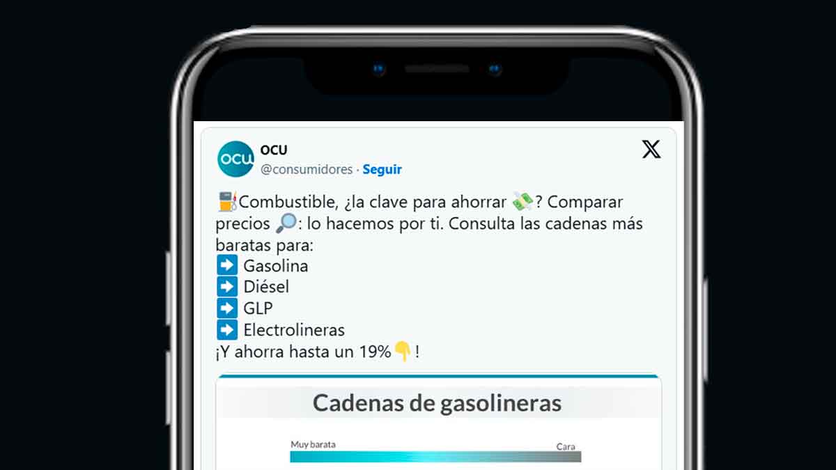 Publicación de la OCU sobre las cadenas de gasolineras más baratas y cómo ahorrar en combustible en España