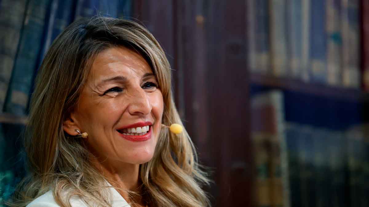 Yolanda Díaz durante la presentación del nuevo plan de fichaje digital con control horario e inspección laboral