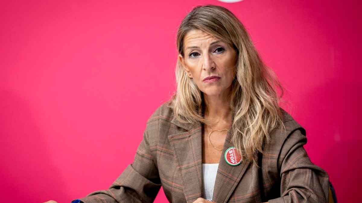Yolanda Díaz durante la presentación de su propuesta sobre la pensión de alimentos para mujeres divorciadas desempleadas