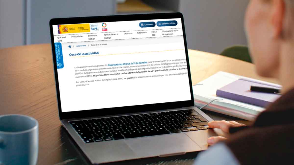 Persona consultando en el ordenador la información sobre el cese de actividad de autónomos en la Seguridad Social