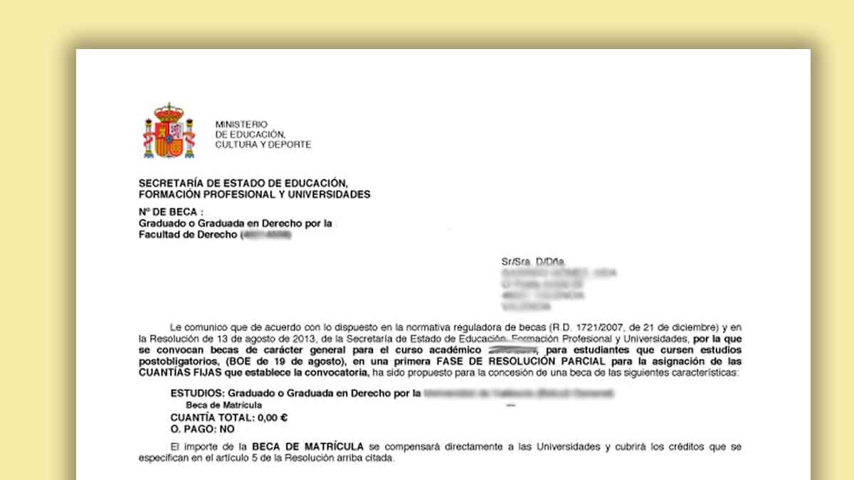 Notificación oficial de la Beca MEC con resolución y cuantías para el curso 2025-2026