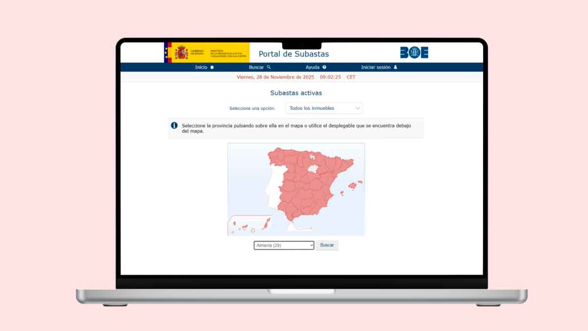 Portal de subastas BOE con mapa de España