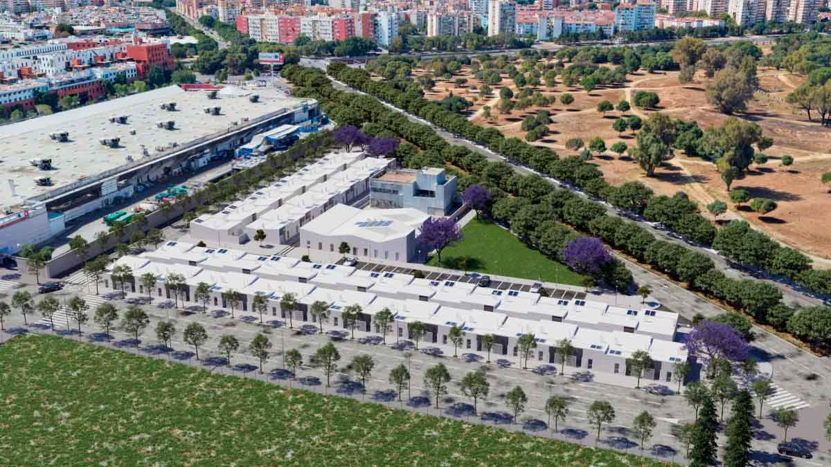Vista aérea de las viviendas cohousing disponibles en Emvisesa situadas en Pino Montano (Sevilla)