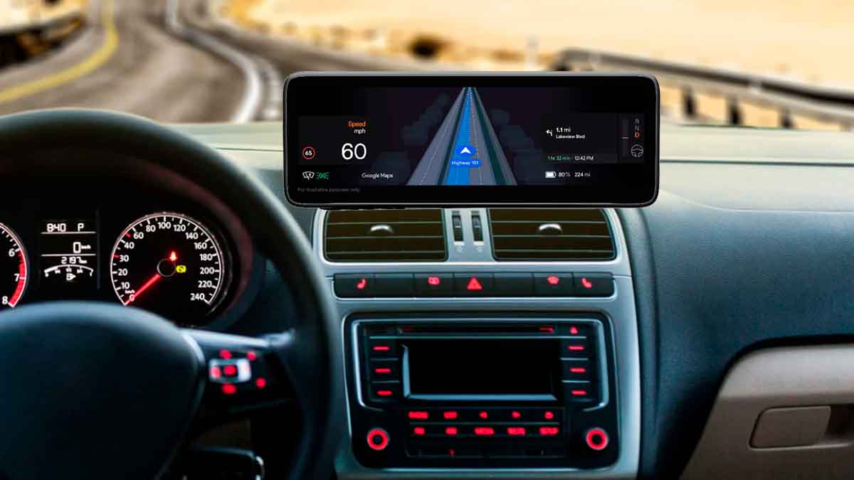 Pantalla del coche mostrando la nueva función de Google Maps que muestra la carretera en tiempo real