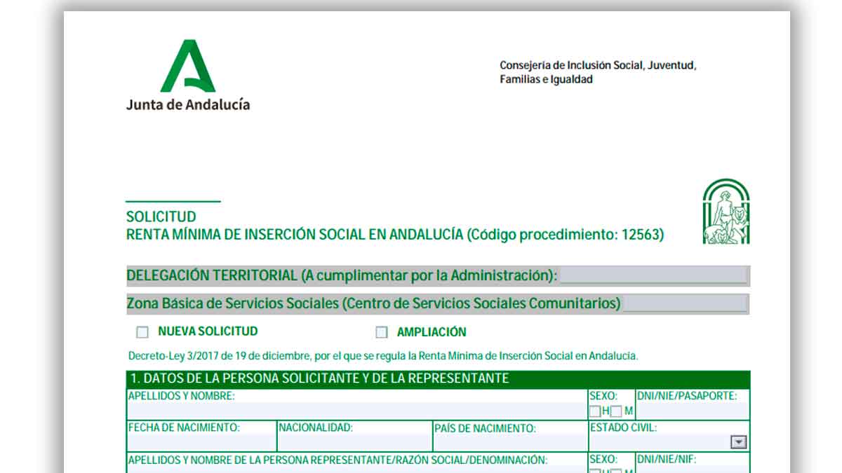 Formulario oficial para solicitar la Renta Mínima de Inserción Social en Andalucía 2025