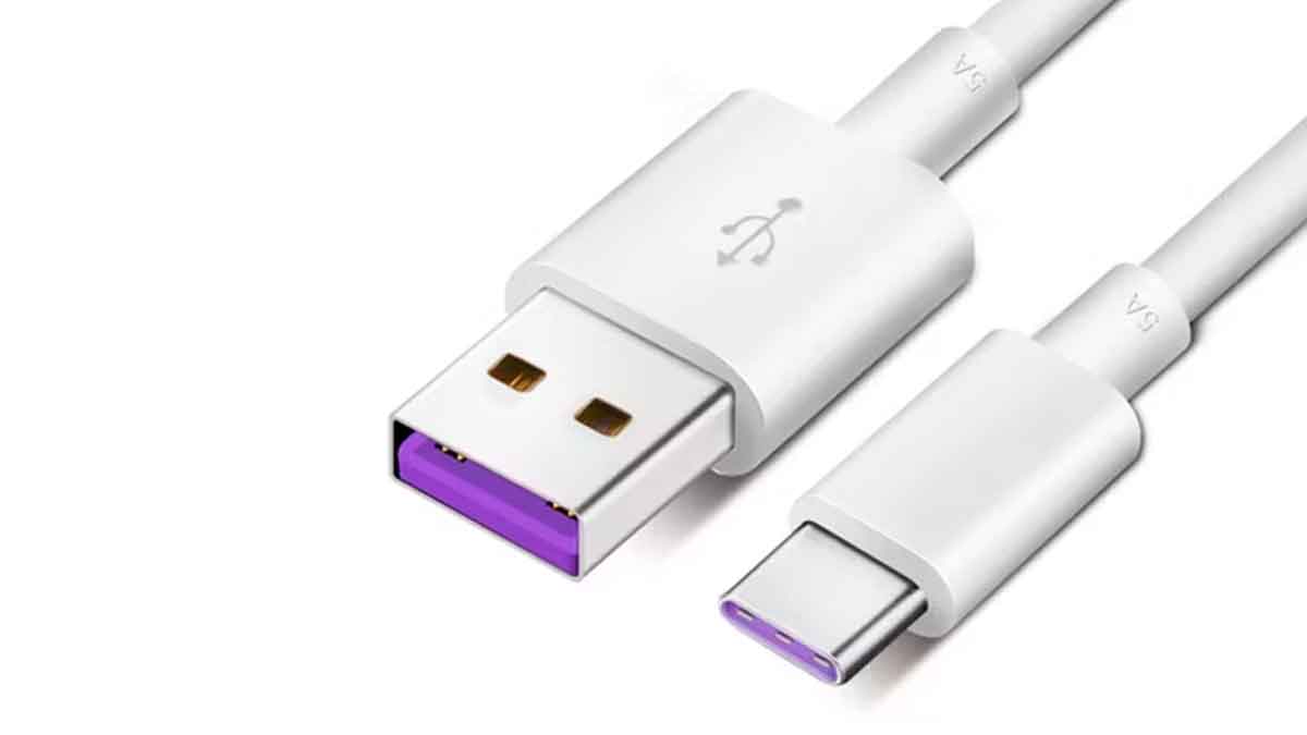 Cable USB morado que indica conexión 3.1 y carga rápida SuperCharge