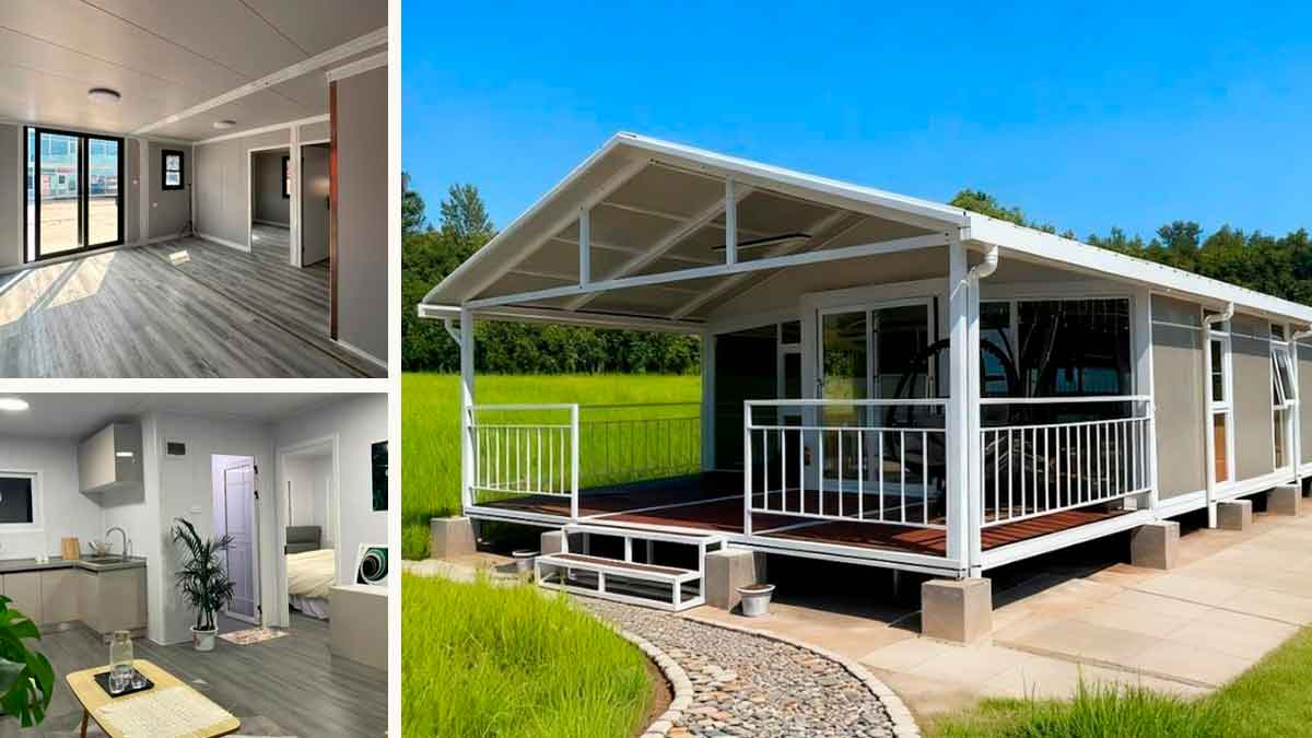 Casa prefabricada de acero extensible con terraza y tres dormitorios disponible en Amazon por menos de 21.000 euros