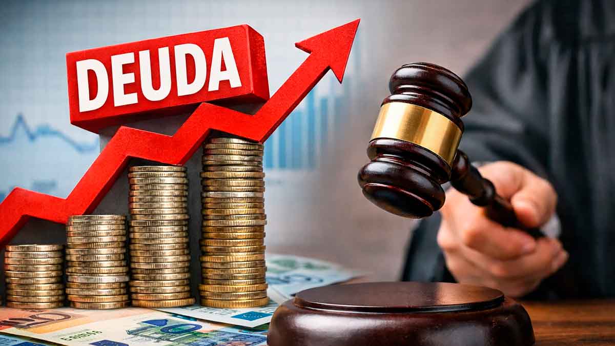 Mazo de un juez junto a una gráfica de deuda al alza por los intereses de la hipoteca inversa