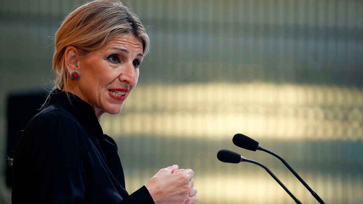 La ministra Yolanda Díaz, durante una comparecencia pública