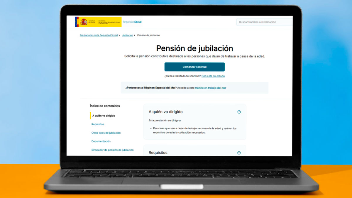 Trámite online de la pensión de jubilación en la Seguridad Social desde un ordenador