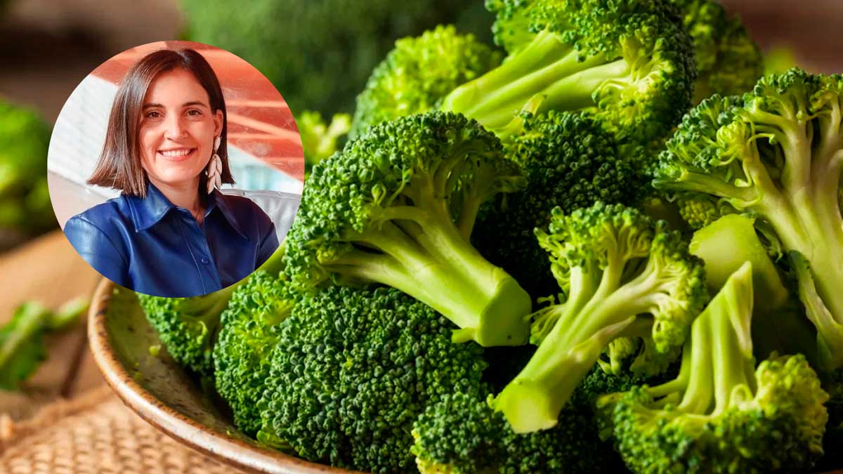Brócoli fresco con Boticaria García explicando beneficios en menopausia