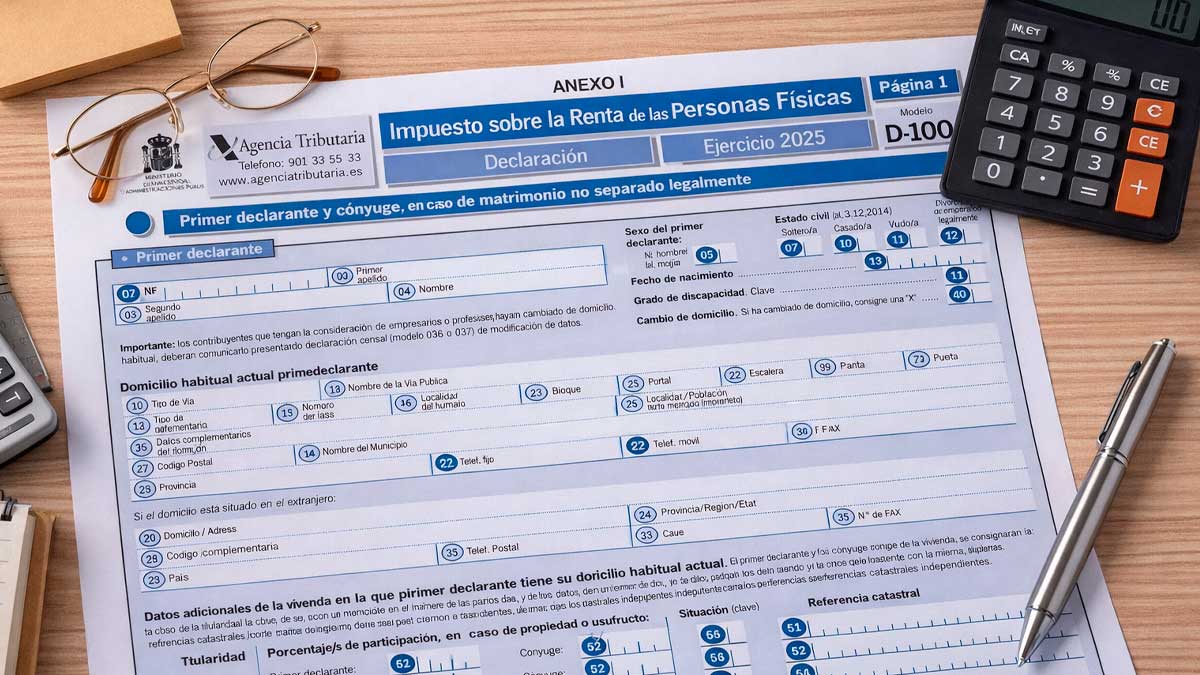 Formulario modelo D-100 Renta 2025 de la Agencia Tributaria