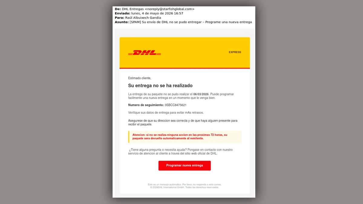 Alertan de dos peligrosas estafas que suplantan a la empresa de mensajería DHL por correo electrónico