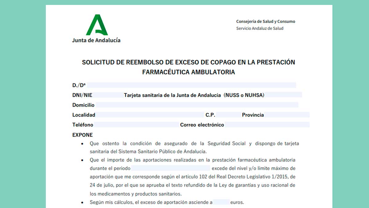 Formulario del SAS para solicitar el reembolso del exceso de copago farmacéutico
