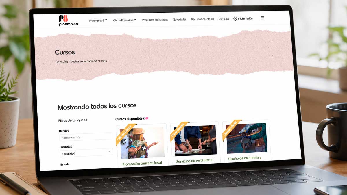 Pantalla de ordenador con la web de Proempleo8.