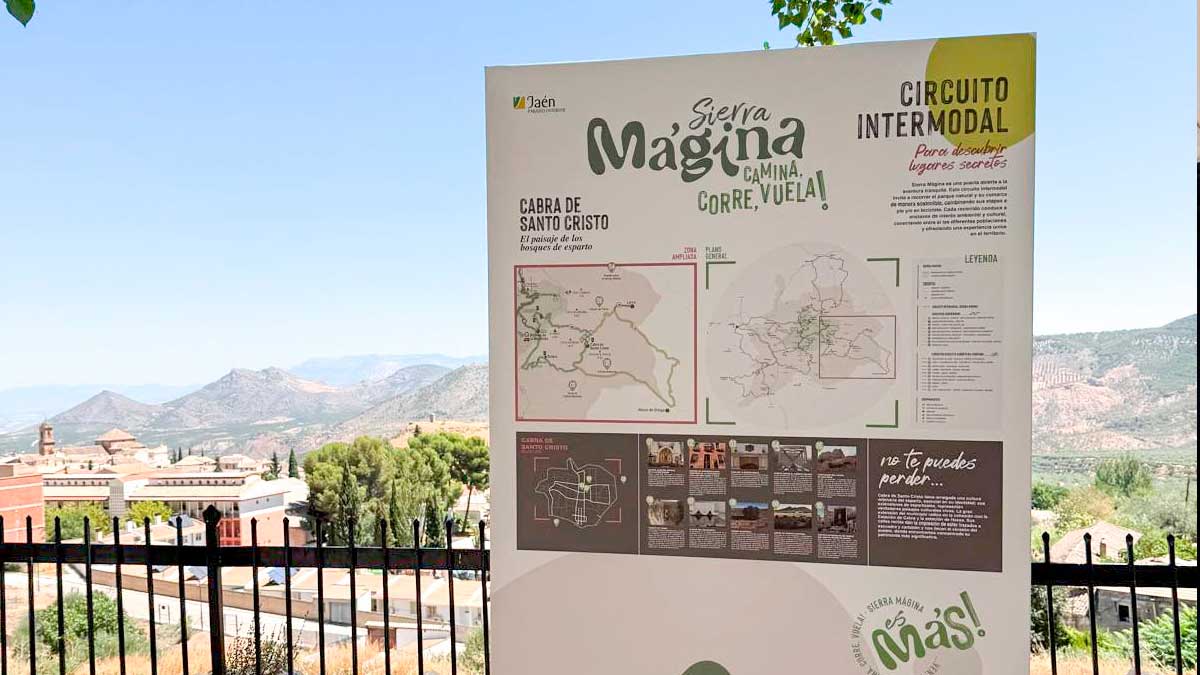 Panel informativo turístico instalado en Sierra Mágina, Jaén.